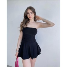 Rose's Boutiqe All About Women Straplez Sandy Kumaş Şortlu Prenses Etek Mini Klos Elbise- Siyah