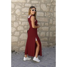 Rose's Boutiqe All About Women Kadın Yırtmaç Detaylı Viskon Kumaş Maxi Boy Cepli Iç Dahil Ikili Elbise