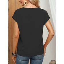 Rose's Boutiqe All About Women Kadın Kısa Kollu Önü Düğmeli V Yaka Aerobin Bluz