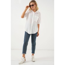 Rose's Boutiqe All About Women Kısa Kol Keten Görünümlü Gömlek 20336 - Beyaz