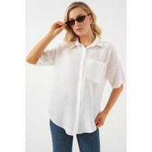 Rose's Boutiqe All About Women Kısa Kol Keten Görünümlü Gömlek 20336 - Beyaz