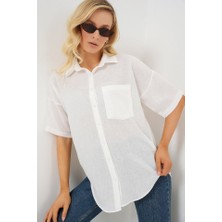 Rose's Boutiqe All About Women Kısa Kol Keten Görünümlü Gömlek 20336 - Beyaz