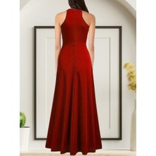 Rose's Boutiqe All About Women Kadınhalter Yaka Derin Yırtmaç Detaylı Tam Boy Ithal Krep Abiye Elbise