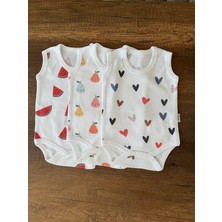 3 Adet Kolsuz Bebek Badi Body Zıbın Alttan Çıtçıtlı Bisiklet Yaka Yenidoğan Kalp Armut Karpuz Desen