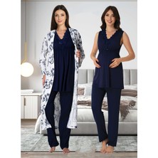 Dvina Effortt Lohusa Sabahlıklı Pijama Takımı Lacivert - 8034