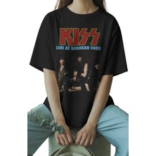Oversize Kiss Live At Budokan 1988 Yazılı Tişört, Unisex Rock Band Temalı Bisiklet Yaka T-Shirt