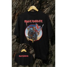 Oversize England Flag Iron Maiden Ense Baskılı Tişört, Unisex Rock Band Bisiklet Yaka T-Shirt