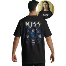Oversize Vintage Kiss Sırt Baskılı Tişört, Unisex Rock Band Temalı Bisiklet Yaka T-Shirt