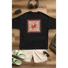 Oversize Desenli Çilek Baskılı Tişört, Unisex Yaz Temalı Bisiklet Yaka T-Shirt