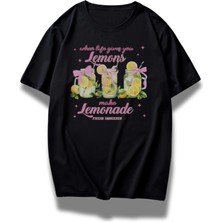 Unisex Lemonade Yazılı Tişört, Oversize Kurdele Baskılı Bisiklet Yaka T-Shirt