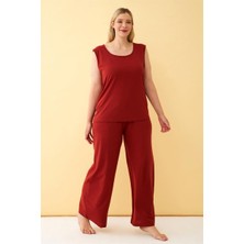 Moda Serdem  Kadın Kiremit Büyük Beden Penye Alt Üst Takım