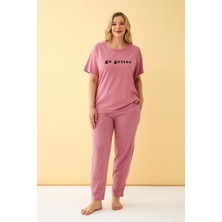 Moda Serdem  Kadın Somon Go Getter Yazılı Büyük Beden Pijama Takımı