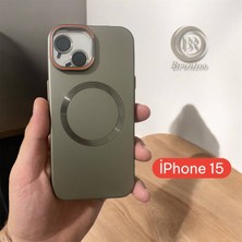 Apple Iphone 15 Uyumlu Magnezyum Serisi Standlı Kapak Magsafe Sert Kılıf +Lens Koruma .