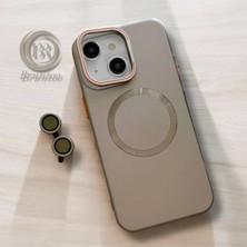 Apple Iphone 15 Uyumlu Magnezyum Serisi Standlı Kapak Magsafe Sert Kılıf +Lens Koruma .