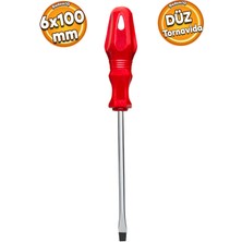 Kırmızı Plastik Saplı Düz Tornavida 6X100 Mm, Dayanıklı ve Pratik El Aleti