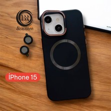 Apple Iphone 15 Uyumlu Magnezyum Serisi Standlı Kapak Magsafe Sert Kılıf +Lens Koruma .
