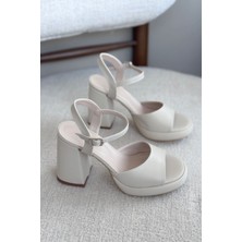 Kadın Andre Platformlu Topuklu Ayakkabı - Ten Deri