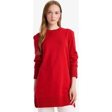 DeFacto Regular Fit Bisiklet Yaka Yırtmaçlı Basic Düz Triko Kazak Tunik H3431AZ25WN