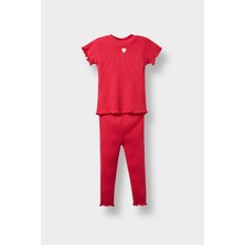 DeFacto Kız Bebek 2'li Takım Kalpli Fitilli Kaşkorse Kısa Kollu Tişört Tayt F3522A525AU