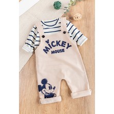 Babymod Figürlü 2'li Erkek Bebek Tulum Salopet Takım Günlük Kullanım İçin Krem Renkli Desenli 0-3 Ay