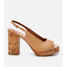 Hotiç Kadın Deri Bej Topuklu Sandalet