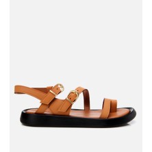 Hotiç Kadın Taba Yaya Ayarlanabilir Kemerli Düz Sandalet