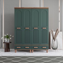 Monzio Otto 4 Kapaklı Çekmeceli Gardırop Tamamı Mdf (Yeşil)