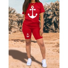Rose's Boutiqe All About Women Kadın Kısa Kollu Çapa Baskılı Viskon Ikili Takım