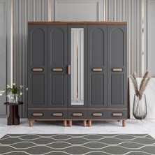 Monzio Otto 5 Kapaklı Çekmeceli Gardırop Tamamı Mdf (Antrasit)