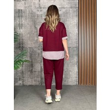 Rose's Boutiqe All About Women Kadın Modal Kumaş Çizgili Gömlek Yaka Ikili Takım