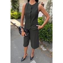 Rose's Boutiqe All About Women Midi Şortlu ve Yelekli Viscon Takım 10167