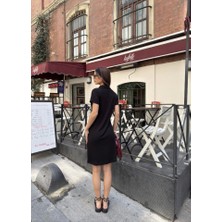 Rose's Boutiqe All About Women Osy Modal Yumuşak Dokulu Kumaş Yakalı Kısa Kollu Elbise - Siyah