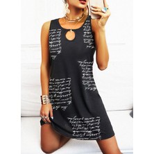 Rose's Boutiqe All About Women Kadın Kolsuz Halka Detay Mektup Desenli Mikro Elbise