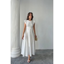 Rose's Boutiqe All About Women Jakar Keten Vatkalı Elbise - Beyaz