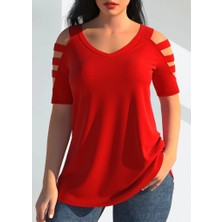 Rose's Boutiqe All About Women Kadın Kısa Kollu Kollar Şerit Detay V Yaka Viskon Bluz