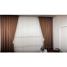 Nivemeshome Modern Kahve Geçişli  1/3 Sık Pile Tül Perde Apm