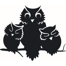 Baykuş Ailesi Oto Motor Laptop Duvar Folyo Sticker 20X16 cm