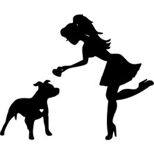 Pitbul ve Kız Sticker Oto Motor Laptop Duvar Folyo Sticker 15X12 cm
