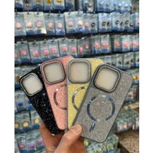 Prolysus Apple iPhone 15 Pro Kılıf Simli Taşlı Magsafe Kablosuz Şarj Özellikli Mozaik Parlayan Kılıf