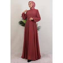 Giza Store Işlemeli Şifon Elbise Gül Kurusu