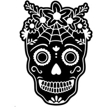 Çiçekli Kuru Kafa Sticker (Oto-Motor-Laptop-Duvar-Dekor) 10 x 14 cm