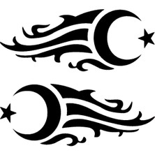 Alevli Ay Yıldız Oto Yan Cam Sticker 10 x 4 cm Sağ/sol 2 Adet