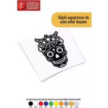 Çiçekli Kuru Kafa Sticker Oto Motor Laptop Duvar Folyo Sticker 10 x 14 cm
