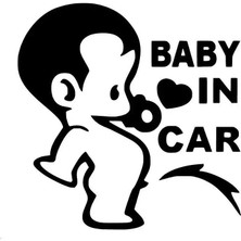 Baby In Car Çişini Yapan Bebek Oto Sticker Siyah 15 x 15 cm