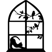 Gerinen Penceredeki Kedi Sticker (Oto-Motor-Laptop-Duvar-Dekor) 15 x 20 cm