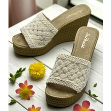 2503 10.5 cm Dolgu Topuklu Kadın Terlik Ayakkabı Düğün Nişan Abiye Kadın Ayakkabısı