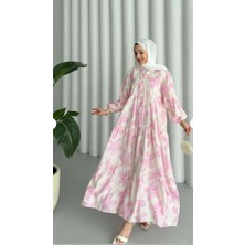 Modal Kumaş Çiçekli Düğmeli Elbise - Pembe