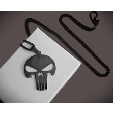 Voyageaccessory Siyah Renk Paslanmaz Çelik Cezalandırıcı Punisher Kolye