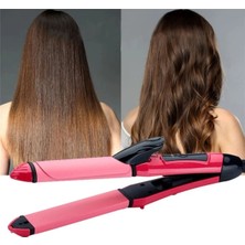 Serenity Haven Pembe  Saç Düzleştirici ve Maşa Seti, Iyonlu Seramik Bigudi ile Güzel Görünüm