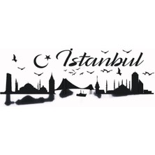 Istanbul Silueti Temalı (Oto-Motor-Laptop-Duvar-Dekor) (Tip 2) 20 x 8 cm